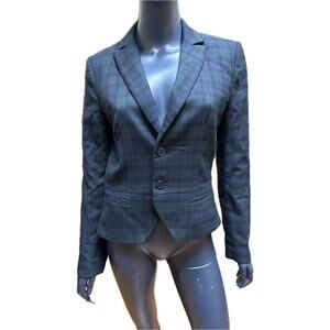 Zara Trafaluc Blazer Navy Green Plaid Cropped Medium